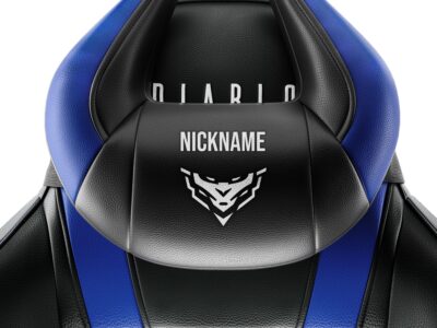 Poduszka zagłówek Diablo X-Horn ze spersonalizowanym haftem, czarno-niebieska