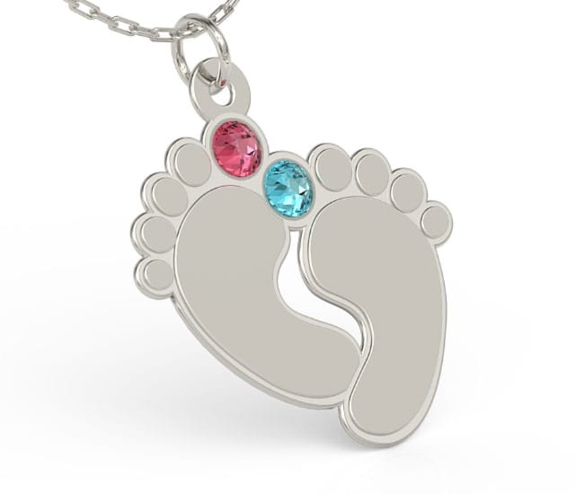 Naszyjnik z łańcuszkiem w kształcie stóp ze srebra z cyrkoniami Swarovski MIX – Grawer GRATIS!