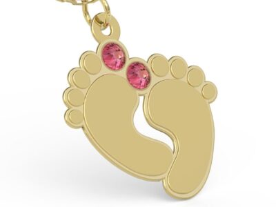 Naszyjnik ze srebra POZŁACANY z łańcuszkiem w kształcie stóp z cyrkoniami Swarovski ROSE – Grawer GRATIS!