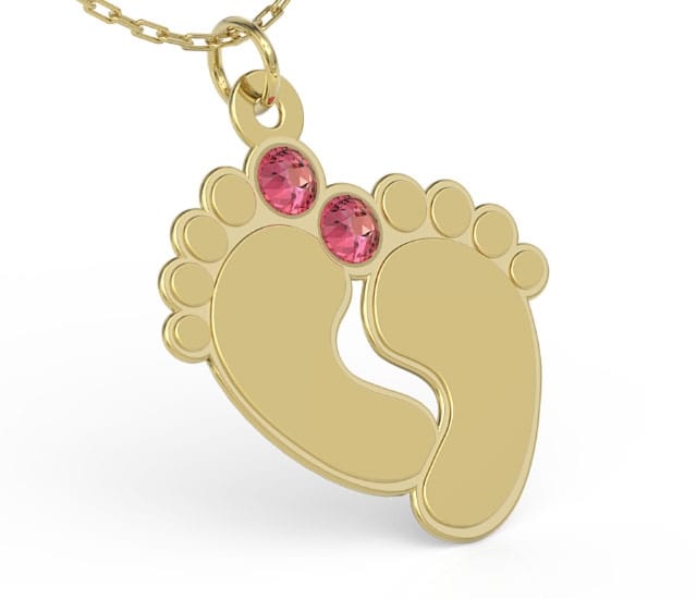 Naszyjnik ze srebra POZŁACANY z łańcuszkiem w kształcie stóp z cyrkoniami Swarovski ROSE – Grawer GRATIS!