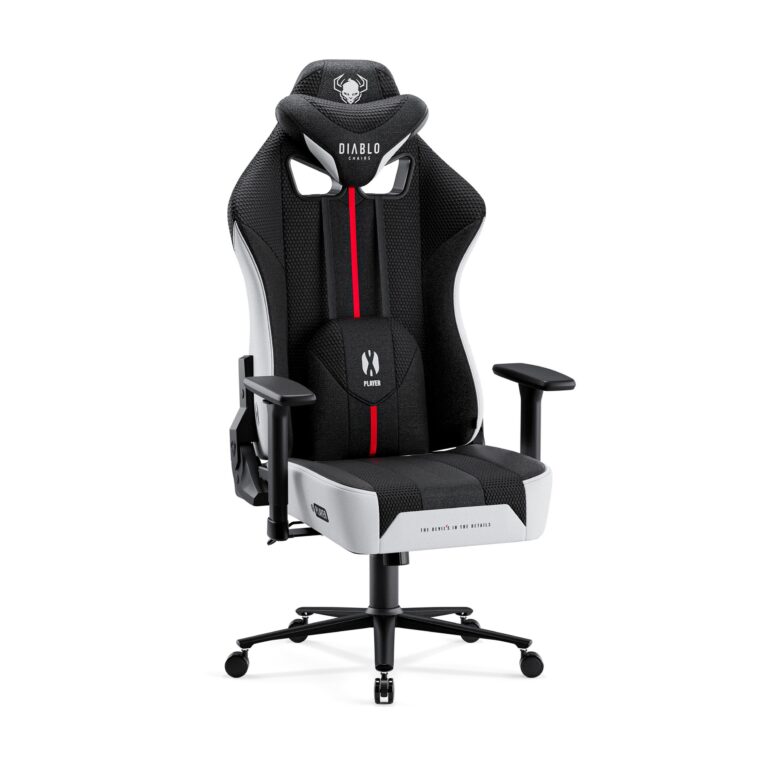 Materiałowy fotel gamingowy Diablo X-Player 2.0 Normal Size, biało-czarny
