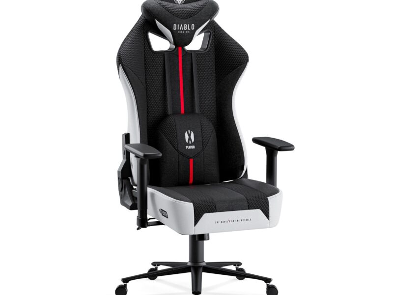 Materiałowy fotel gamingowy Diablo X-Player 2.0 Normal Size, biało-czarny