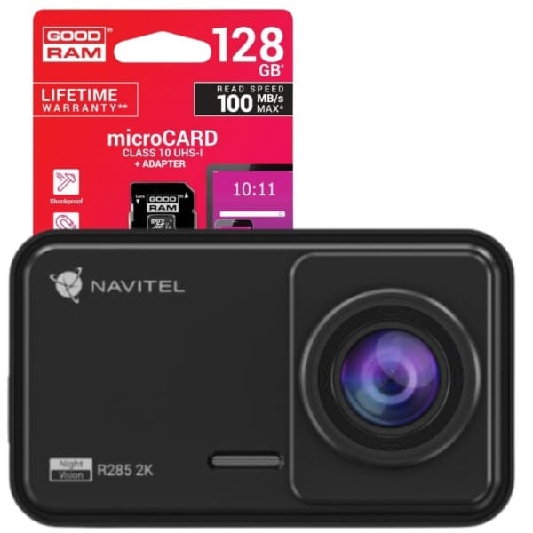 Zestaw Wideorejestrator kamera samochodowa Navitel R285 2K + karta microSD 128GB