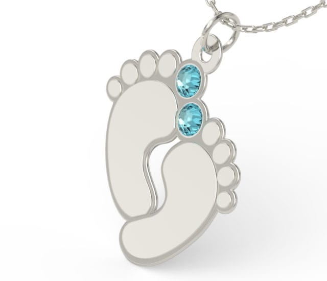 Naszyjnik z łańcuszkiem w kształcie stóp ze srebra z cyrkoniami Swarovski BLUE – Grawer GRATIS!