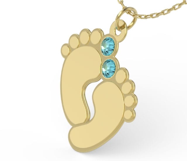 Naszyjnik ze srebra POZŁACANY z łańcuszkiem w kształcie stóp z cyrkoniami Swarovski BLUE – Grawer GRATIS!