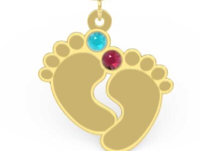 Naszyjnik ze srebra POZŁACANY z łańcuszkiem w kształcie stóp z cyrkoniami Swarovski MIX – Grawer GRATIS!