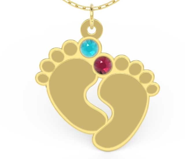 Naszyjnik ze srebra POZŁACANY z łańcuszkiem w kształcie stóp z cyrkoniami Swarovski MIX – Grawer GRATIS!