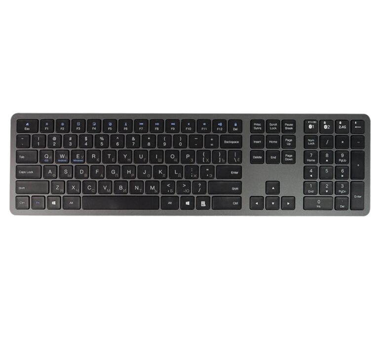 Klawiatura rosyjska, ukraińska z cyrylicą Bluetooth i blok numeryczny, układ QWERTY, USB-C typerCLAW-BC140GR