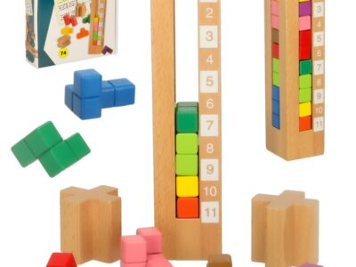 Klocki drewniane edukacyjne układanka Montessori kolorowe
