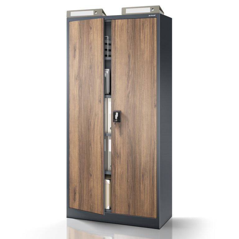 Szafa biurowa metalowa wysoka na dokumenty antracytowa/orzech, 900x1950x400 mm: JAN H Eco Design