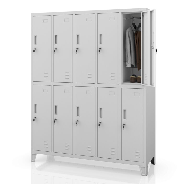 Szafa socjalna ubraniowa 10-drzwiowa szara, 1360x1720x450 mm: BARTEK