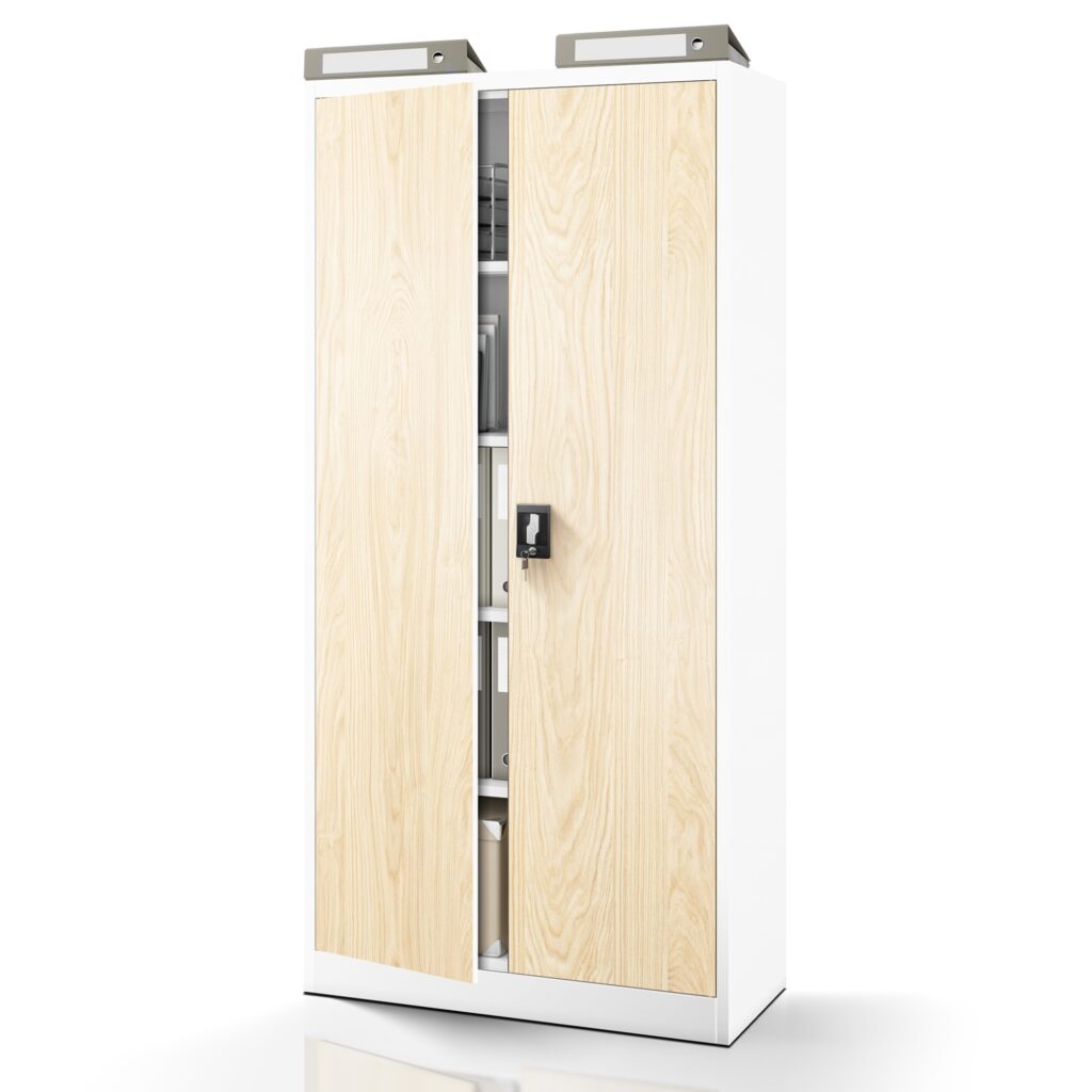 Szafa biurowa na dokumenty z 4 półkami biała/dąb sonoma, 900x1850x400 mm: JAN Eco Design Szafa biurowa na dokumenty z 4 półkami biała/dąb sonoma, 900x1850x400 mm: JAN Eco Design