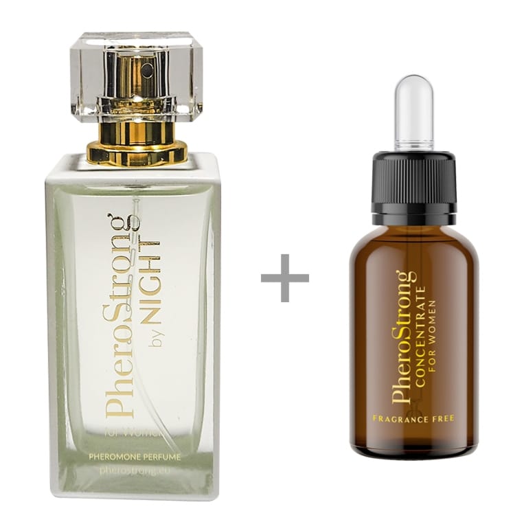 Zestaw perfumy z feromonami dla kobiet 50 ml + koncentrat 7,5 ml zapach wieczorowy – PheroStrong By Night + Fragrance Free