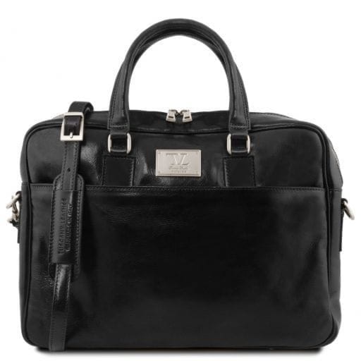 Tuscany Leather Urbino – skórzana teczka na laptopa z przednią kieszenią , kolor czarny TL141241
