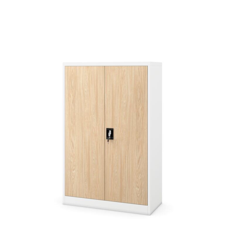 Szafa biurowa metalowa niska z 3 półkami biała/dąb sonoma, 900x1400x400 mm: KEVIN Eco Design