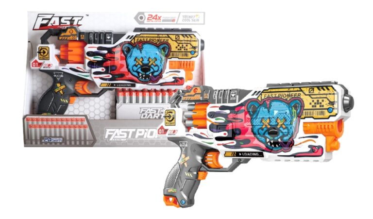 Super pistolet na pociski piankowe z magazynkiem – bezpieczna zabawa dla dzieci 8+ (wym. opak. 36x26x6,5 cm, zasilanie 6xAA)