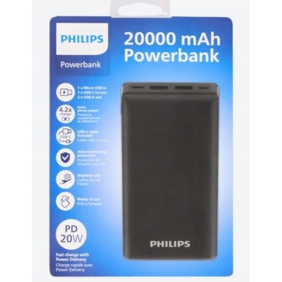 Powerbank Philips 20000 mAh czarny 20W na blistrze