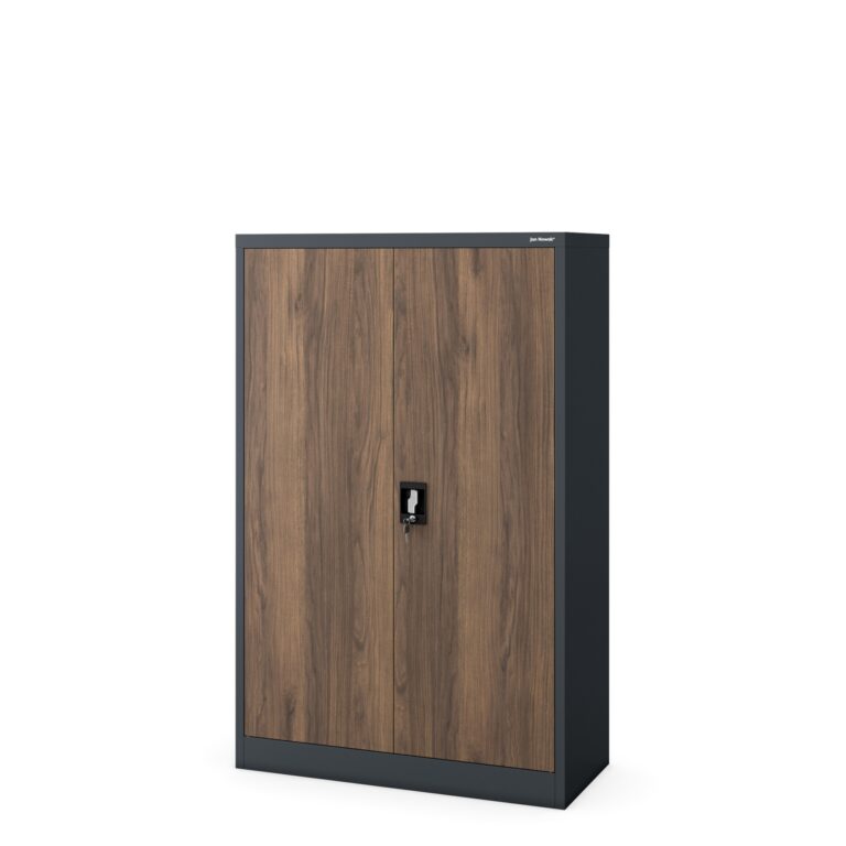 Szafa biurowa metalowa niska z 3 półkami antracytowa/orzech, 900x1400x400 mm: KEVIN Eco Design