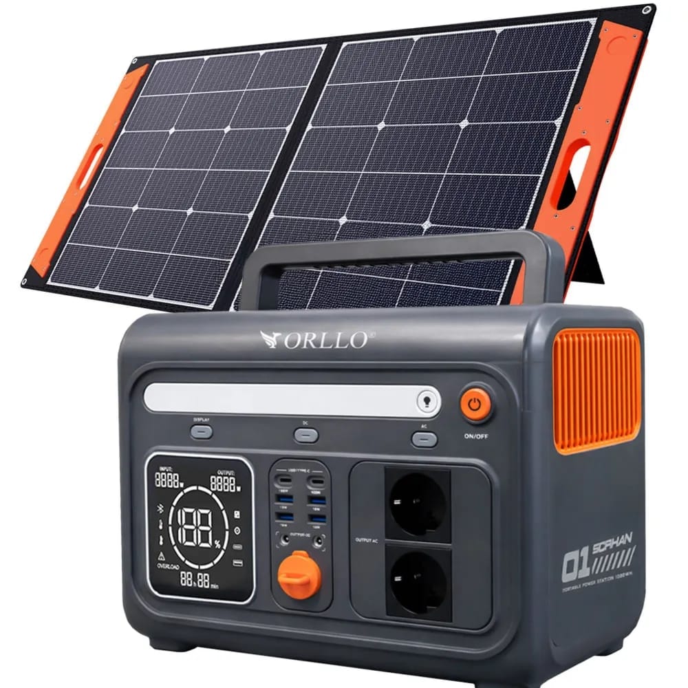 Przenośna Stacja Zasilania z Panelem Solarnym Składanym 100W ORLLO 1200W/1500W