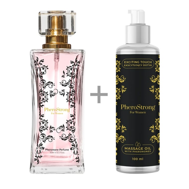 Zestaw perfumy z feromonami dla kobiet 50 ml + olejek do masażu 100 ml świeżo kwiatowy zapach – PheroStrong For Women
