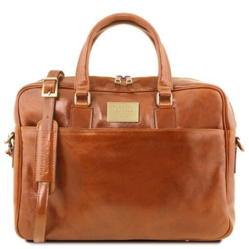 Tuscany Leather Urbino – skórzana teczka na laptopa, 2-komorowa z przednią kieszenią , kolor miodowy TL141894
