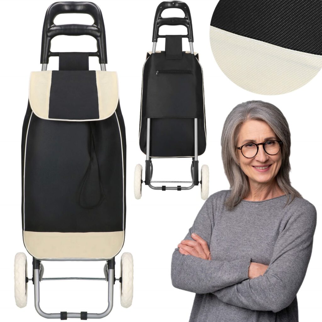 Wózek transporowy na zakupy 30 l torba zakupowa dla seniora na kółkach kremowo-szara Wózek transporowy na zakupy 30 l torba zakupowa dla seniora na kółkach kremowo-szara