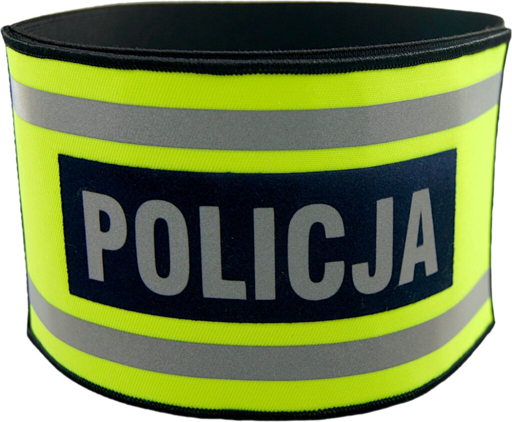 Opaska naramienna odblaskowa POLICJA – z rzepem
