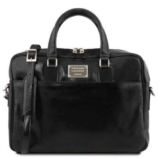 Tuscany Leather Urbino – skórzana teczka na laptopa, 2-komorowa z przednią kieszenią , kolor czarny TL141894