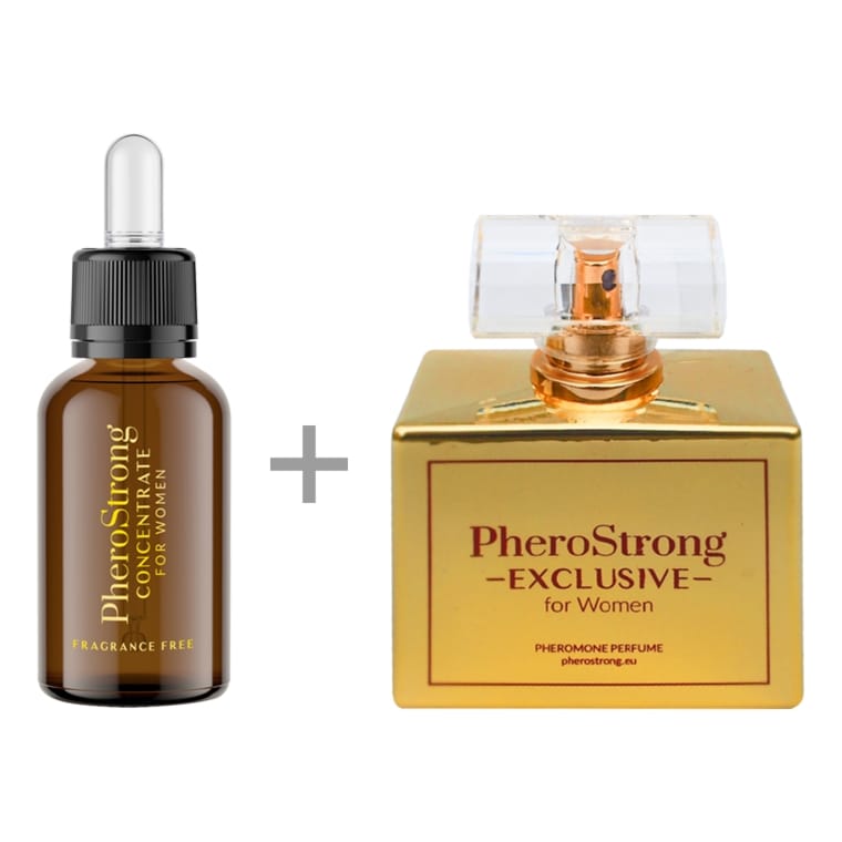 Zestaw perfumy z feromonami dla kobiet 50 ml + koncentrat 7,5 ml elegancki zapach premium – PheroStrong Exclusive + Fragrance Free