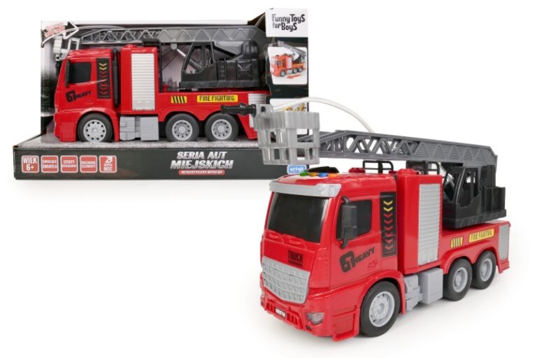 Strażackie Auto Miejskie 28 cm z Syreną, Światłami i Działającą Sikawką – Zabawka dla Dzieci 3+