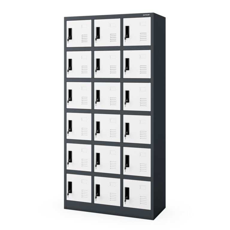 Szafka pracownicza skrytkowa 18-skrytkowa antracytowo-biała, 900x1850x400 mm: KAROL