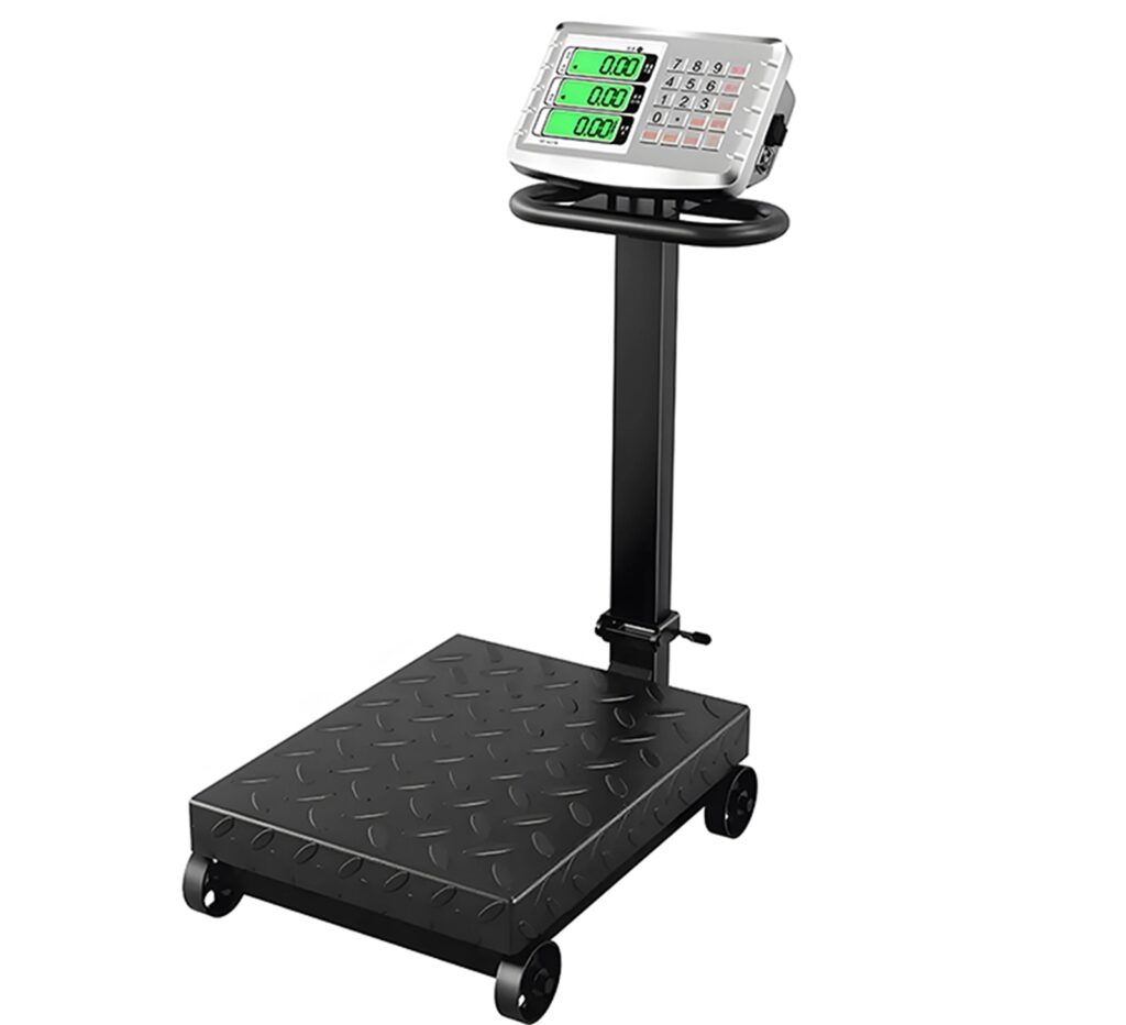 Waga platformowa do 1 tony, 1000 kg z wyświetlaczem LCD i kółkami, mobilna, dokładność 500 gram wagPRO-P1000W